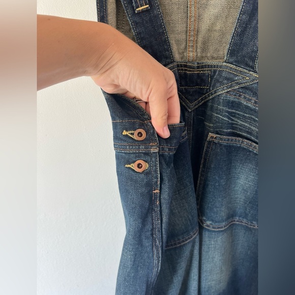 Buz Jones Dark Wash Wide Leg Cropped Frayed Cuff Denim Overalls Size Medium - Picture 12 of 15